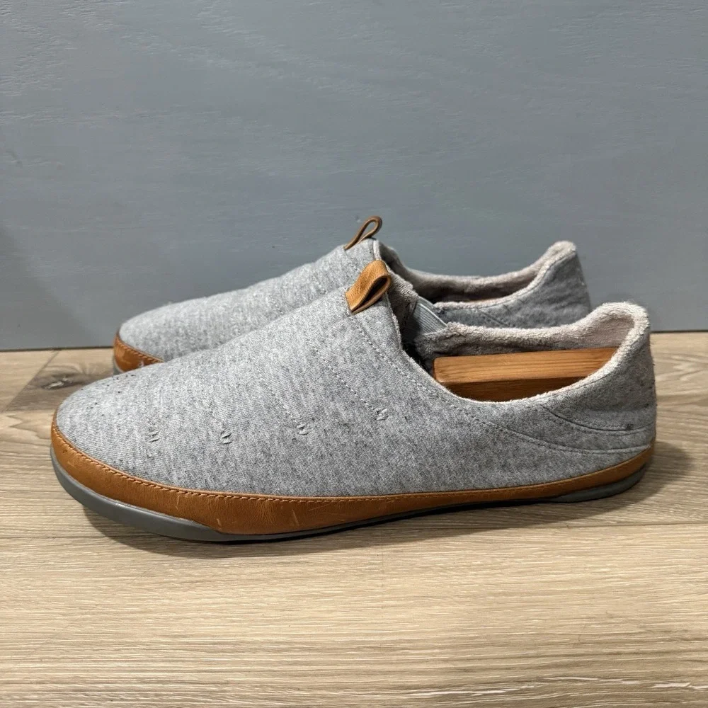 OluKai Mahana Mens Slip On Slippers Shoes Gray Textile 10451-VPFM Size 12